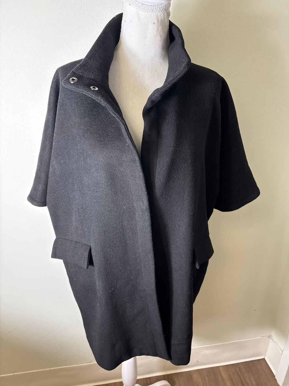 Emerson Fry Black Short Sleeve Wool Coat Sz S